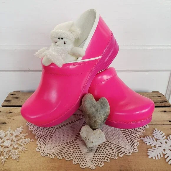 Neon Bunny Pink Dansko Pro Clogs Leather Bright Boho Cottage Spirited Festive 38 - Picture 8 of 12